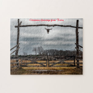 Texas Ranch Scene.Christmas Grüße Puzzle