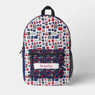 Texas Red & Blue Wonky Squares & Rectangle Bedruckter Rucksack