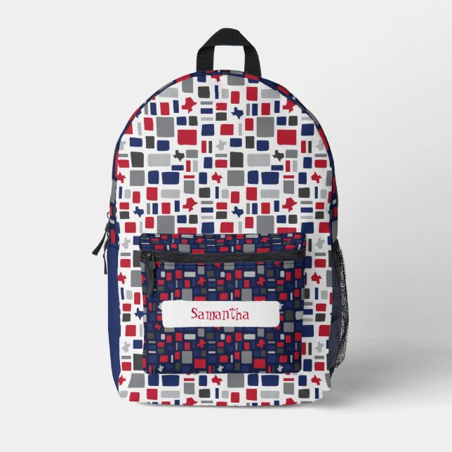 Texas Red & Blue Wonky Squares & Rectangle Bedruckter Rucksack (Vorderseite)