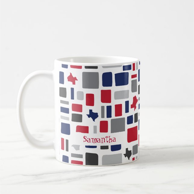Texas Red & Blue Wonky Squares & Rectangle Kaffeetasse (Links)