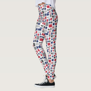 Texas Red & Blue Wonky Squares & Rectangle Leggings