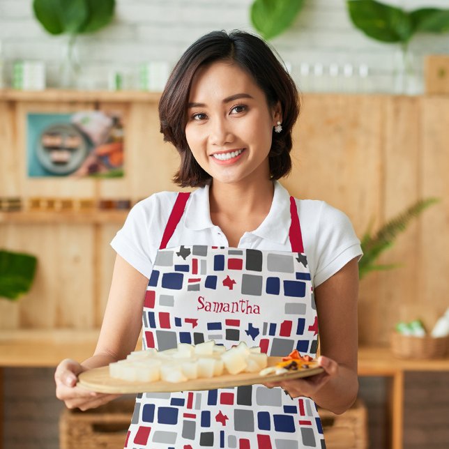 Texas Red & Blue Wonky Squares & Rectangle Schürze (Von Creator hochgeladen)