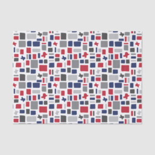 Texas Red & Blue Wonky Squares & Rectangle Seidenpapier
