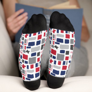 Texas Red & Blue Wonky Squares & Rectangle Socken