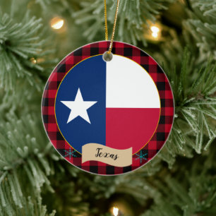 Texas, Red Buffalo kariert & Texas Flag, USA Keramik Ornament