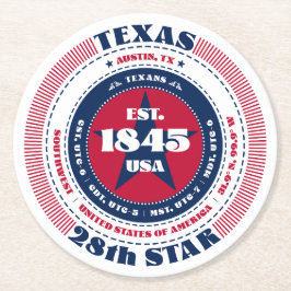 Texas Red White Blue Typografie Runder Pappuntersetzer