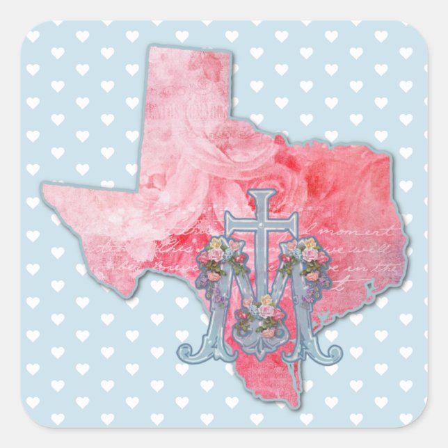 Texas Religious Heart Jungfrau Mary Marian Cross Quadratischer Aufkleber (Vorderseite)