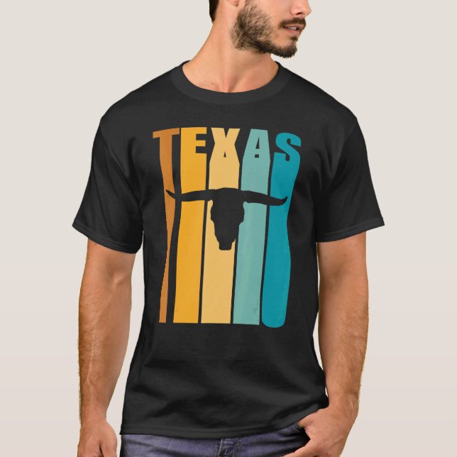 Texas Retro Picture Coole Silhouette Langornkuh S T-Shirt (Vorderseite)