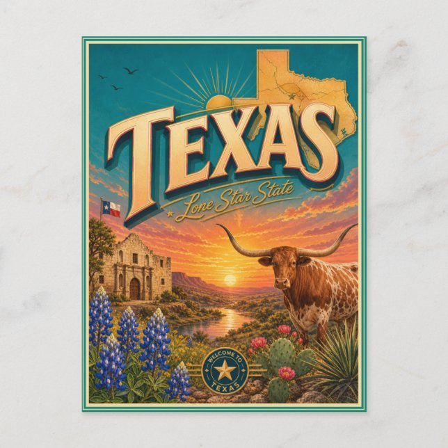 Texas Retro Reise Souvenir Postkarte (Vorderseite)