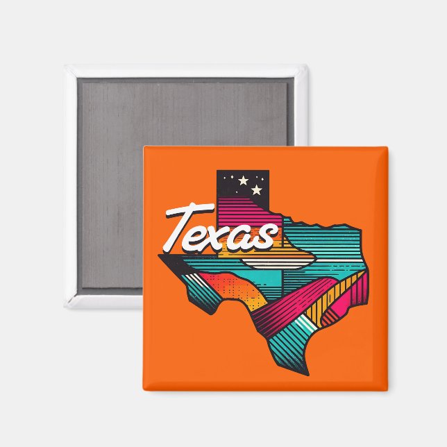 Texas Retro Sunset Lone Star Staat Souvenir Magnet (Vorderseite/Rückseite)