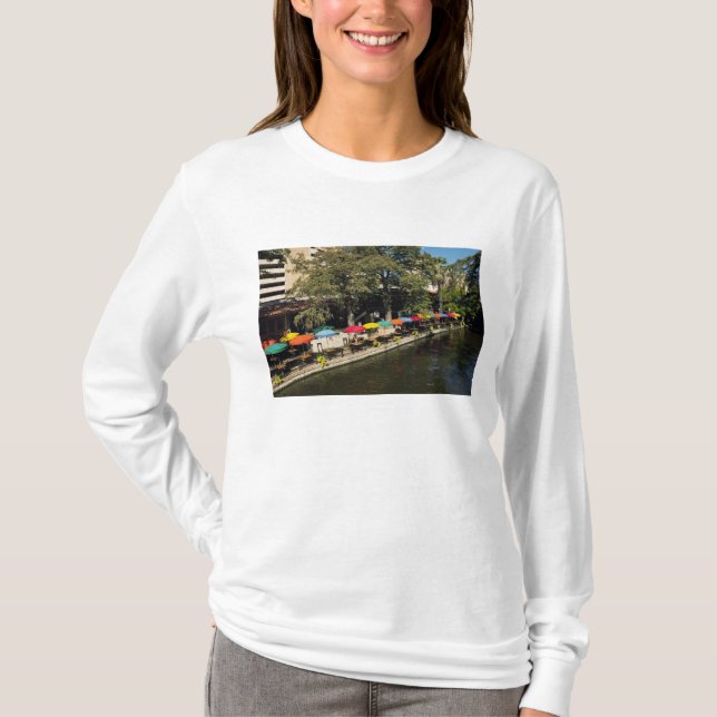 Texas, Riverwalk, Essen am Ufer des Flusses T-Shirt (Vorderseite)
