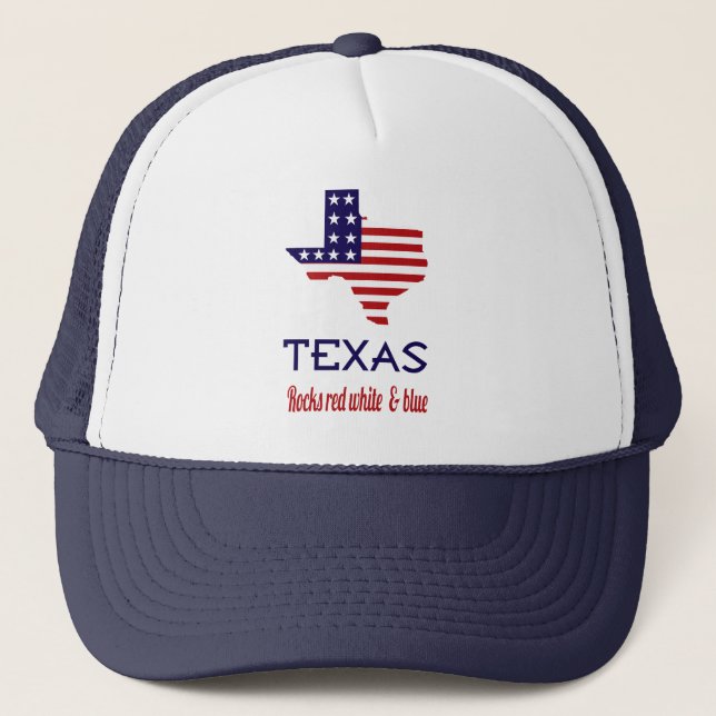 Texas Rocks Red White & Blue Hat Truckerkappe (Vorderseite)
