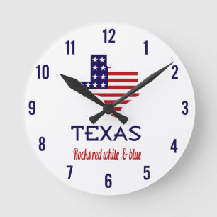 Texas Rocks Rot Weiß & Blau Runde Wanduhr