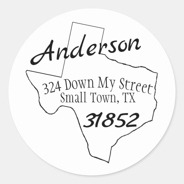 Texas Round-Address Runder Aufkleber (Vorderseite)