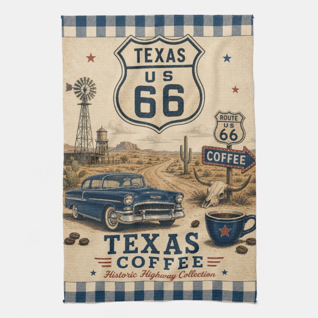 Texas Route 66 Coffee Ranch Americana Geschirrtuch (Vertikal)