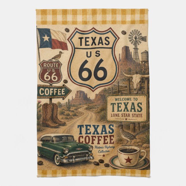 Texas Route 66 Lone Star Küchen Roadside Geschirrtuch (Vertikal)