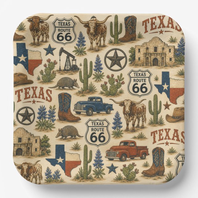Texas Route 66 Party Ranch Pappteller (Vorderseite)