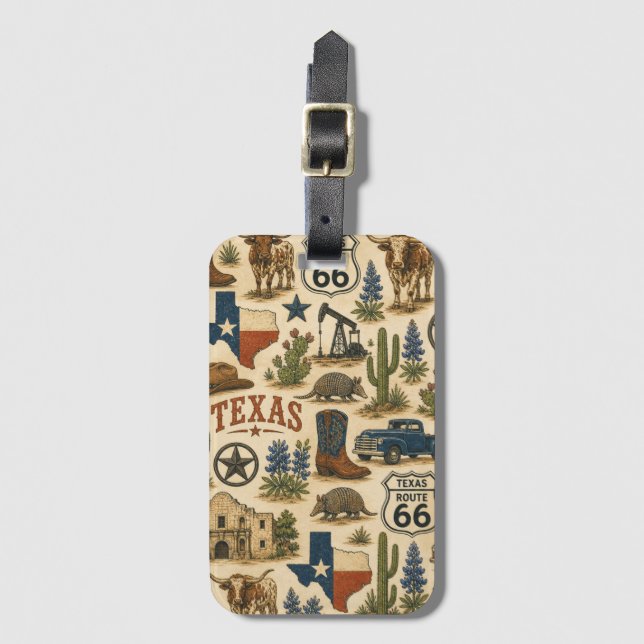 Texas Route 66 Reisegepäckanhänger Gepäckanhänger (Vorderseite Vertikal)