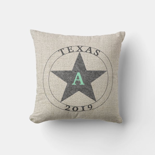 Texas Rustic Grau Off White Burlap Personalisiert Kissen (Vorderseite)