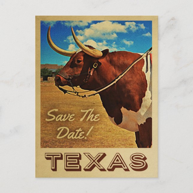 Texas Save the Date Vintag Country Western Ankündigungspostkarte (Vorderseite)