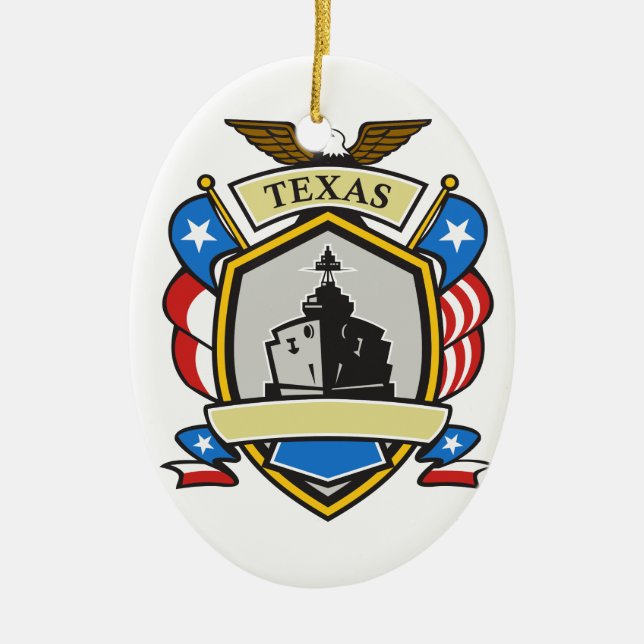 Texas-Schlachtschiff-Emblem Retro Keramik Ornament (Vorne)
