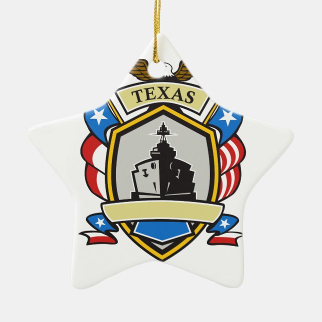 Texas-Schlachtschiff-Emblem Retro Keramikornament (Vorne)