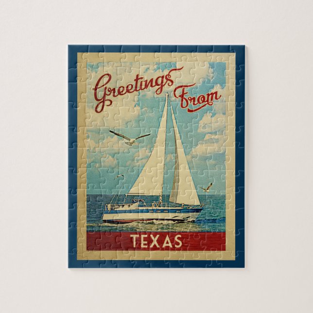 Texas-Segelboot-Vintage Reise Puzzle (Vertikal)