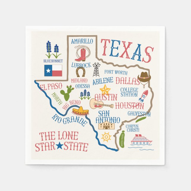 Texas Sehenswürdigkeiten Karte Napkins Serviette (Vorderseite)