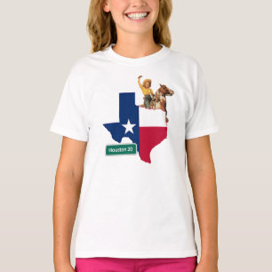 Texas Shape Flag Cowgirl und Houston Road Sign T-Shirt