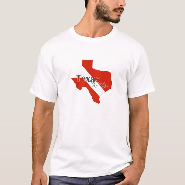 Texas Shaped Diving Flag Texan Scuba Diver T-Shirt (Vorderseite)