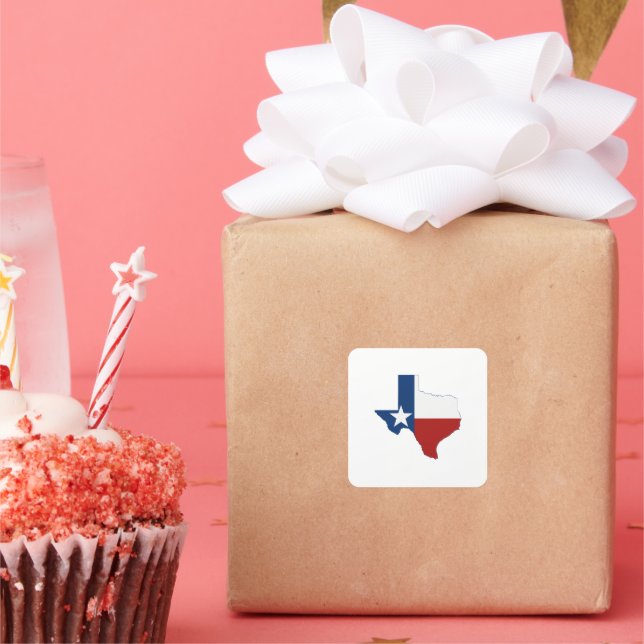 Texas Shaped State Flag Red White Blue Texan Star Quadratischer Aufkleber (Party)
