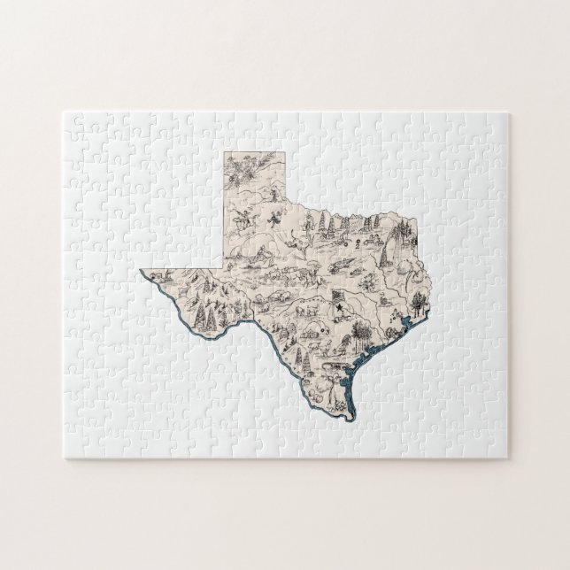 Texas Shaped Texan Vintag Lone Star Picture Map Puzzle (Horizontal)