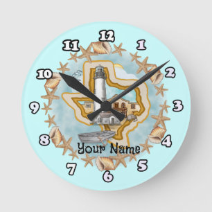 Texas Shells Leuchtturm Runde Wanduhr