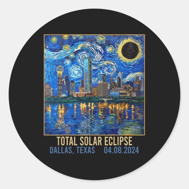 Texas Skyline Artistic Total Solar Eclipse 2024 Runder Aufkleber (Vorderseite)