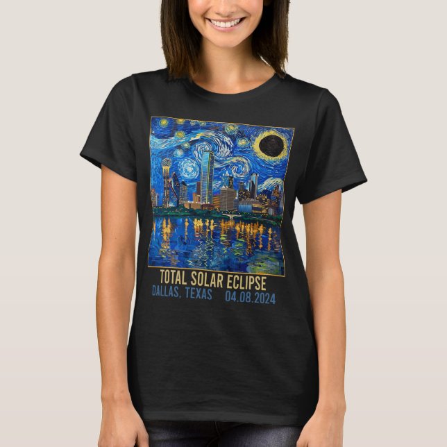 Texas Skyline Artistic Total Solar Eclipse 2024 T-Shirt (Vorderseite)