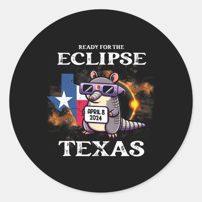 Texas Solar Eclipse 2024 April 8 Funny Armadillo F Runder Aufkleber (Vorderseite)