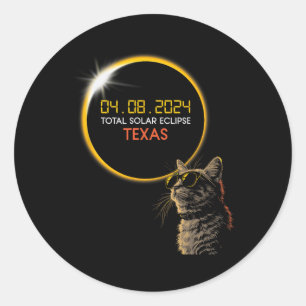 Texas Solar Eclipse 2024 Cat Wearing Solar Eclipse Runder Aufkleber