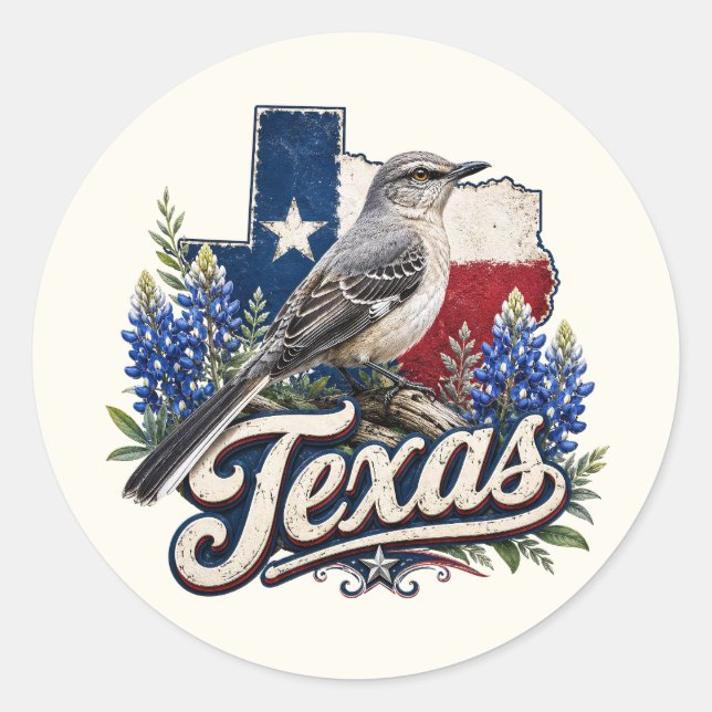 Texas Spottdrossel mit Bluebonnet-Blumen Aufkleber (Vorderseite)