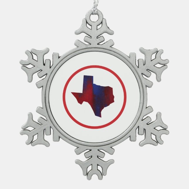 Texas Staat Abstrakt Red & Blue Schneeflocken Zinn-Ornament (Vorderseite)