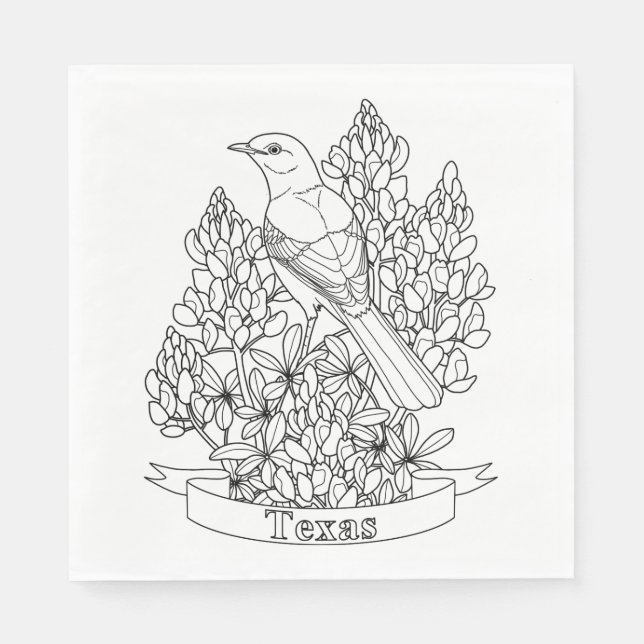 Texas Staat Bird & Blume Farbseite Serviette (Vorderseite)