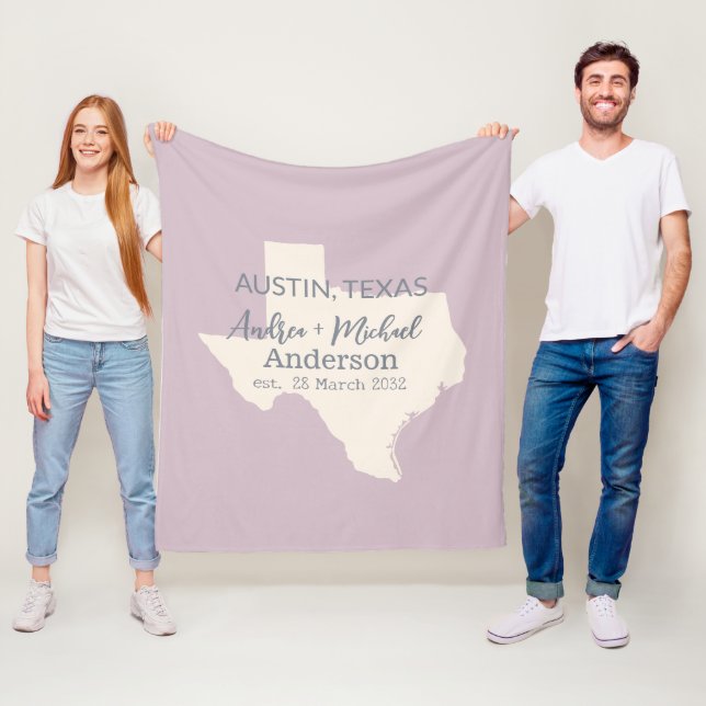 Texas Staat Karte Coupé Name und Datum Hochzeit Fleecedecke (Beispiel)