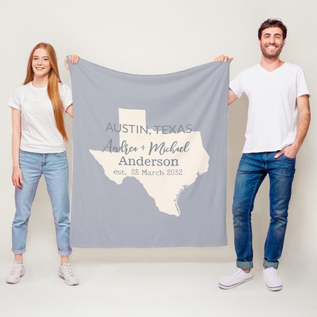 Texas Staat Karte Coupé Name und Datum Hochzeit Fleecedecke (Beispiel)