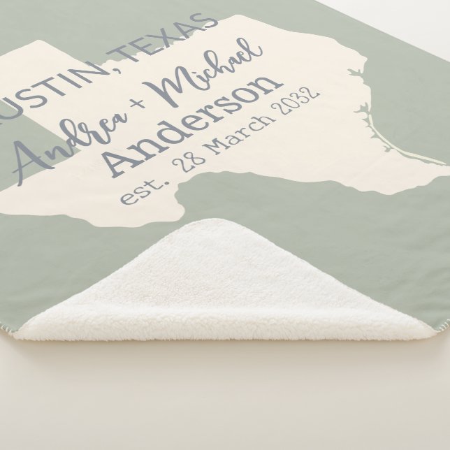 Texas Staat Karte Coupé Name und Datum Hochzeit Sherpadecke (3/4)
