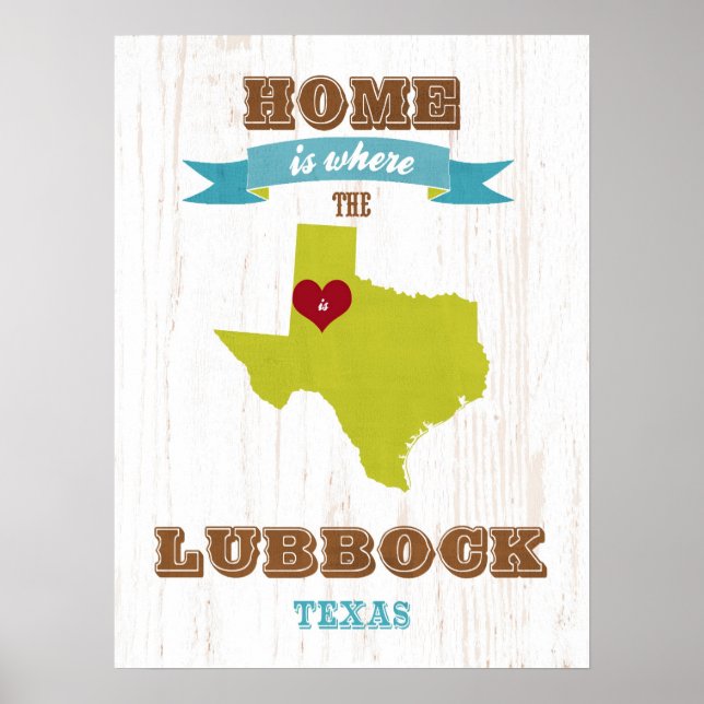Texas Staat Karte - Liebe Lubbock Art Poster (Vorne)