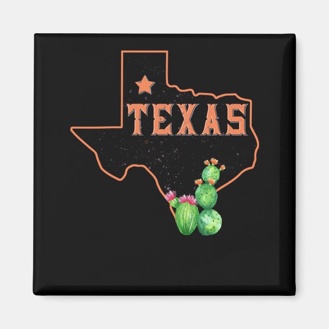 Texas Staat Karte Pride Cactus Vintag Magnet (Vorne)