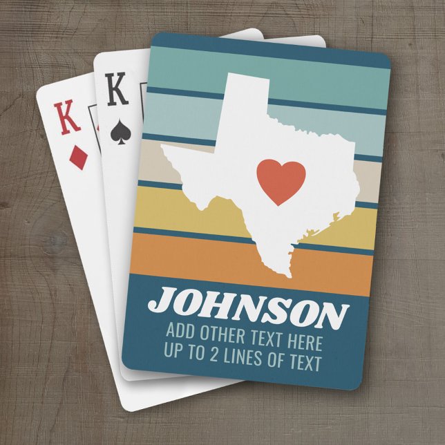 Texas Staat Map Art - Individuelle Name Wedding Wi Spielkarten (Personalized Playing Cards with a State Map, Movable Heart and Name)