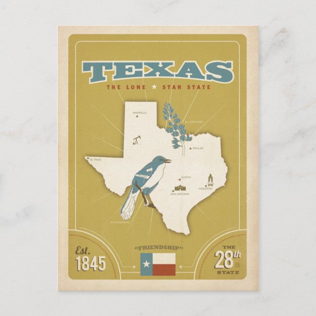 Texas Staat Map | Der einstündige Staat Postkarte (Vorderseite)