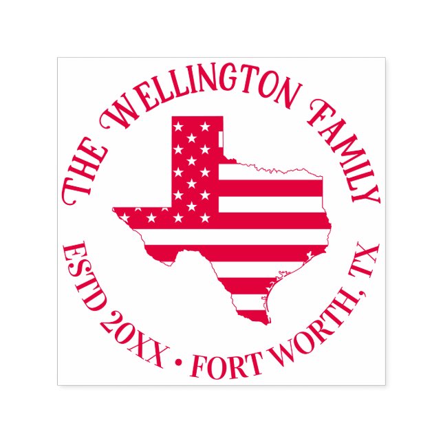 Texas Staat Map Stars Streifen Familienname Datum  Permastempel (Design)