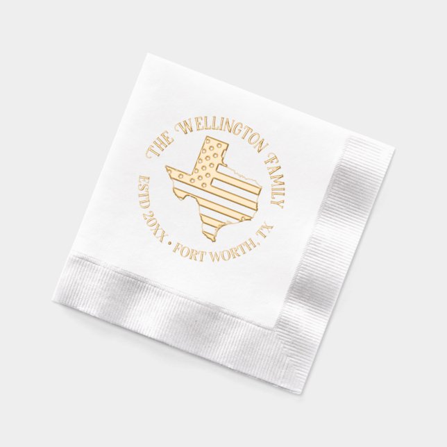 Texas Staat Map Stars Streifen Familienname Datum  Servietten Mit Folie (Links)