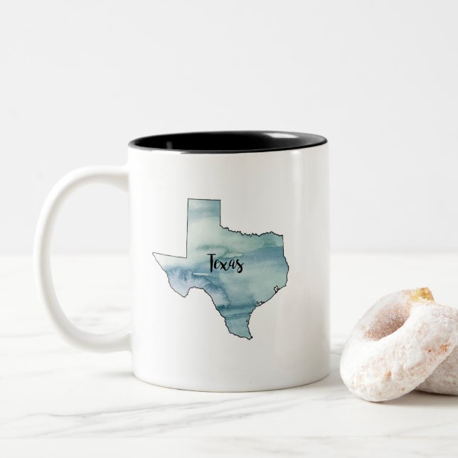 Texas Staat Map Watercolor Zweifarbige Tasse (Mit Donut)